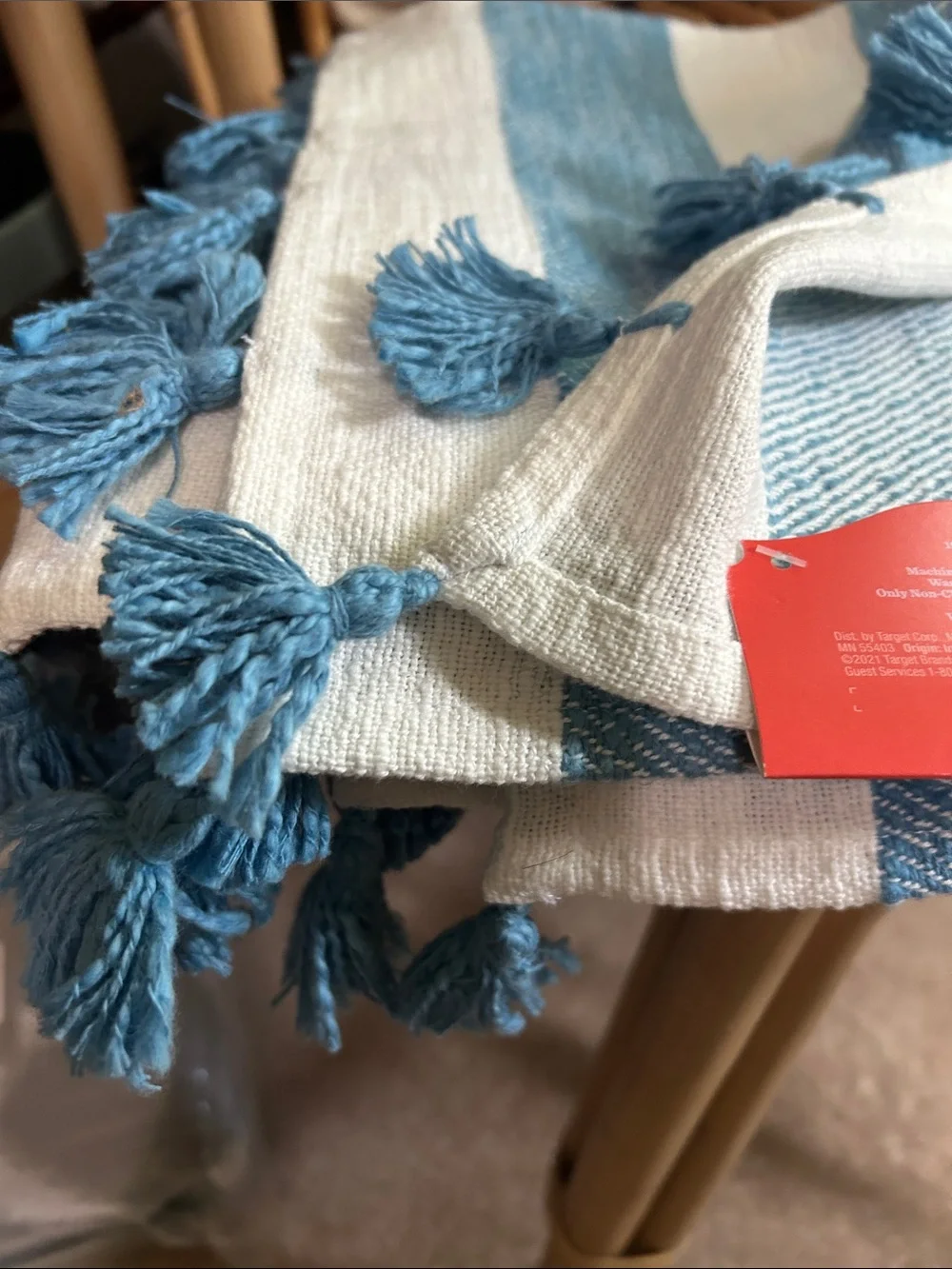 Opalhouse Jungalow RARE Set of 8 Blue/White Striped Woven Placemat with Fringe